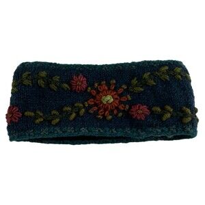Lost Horizons Abigail Headband Teal Floral Wool Knit Fleece Lined Embroidered